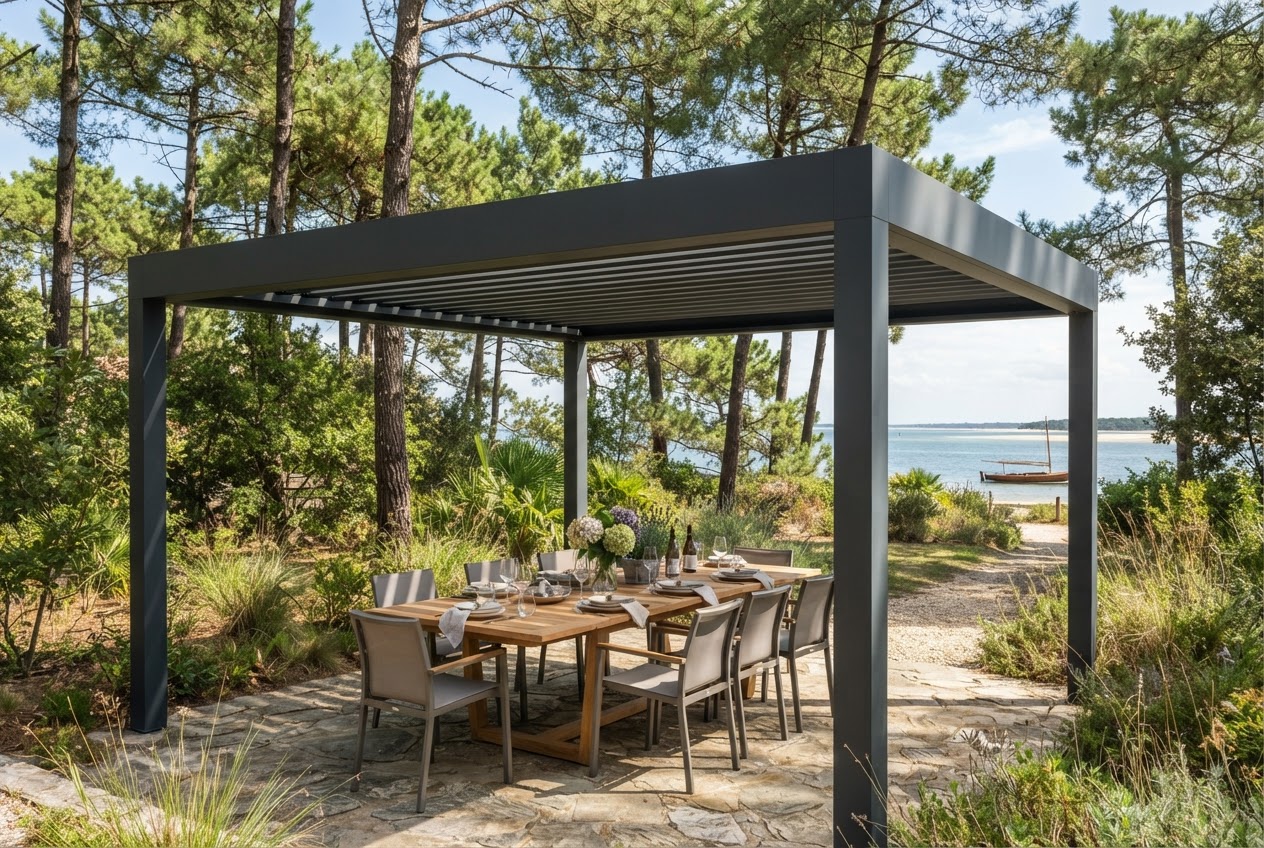 Pergola bioclimatique réalisée à Lège-Cap-Ferret